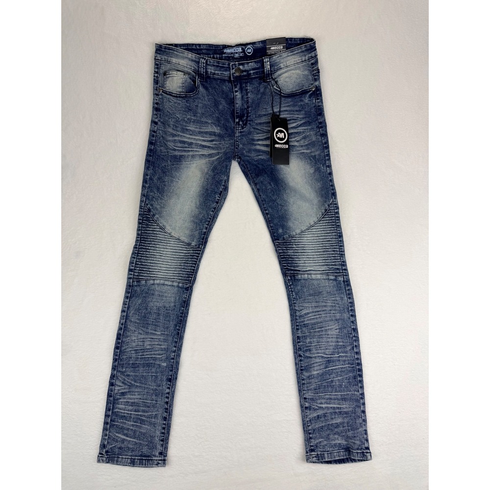 Mecca Mens Blue Wash Moto‎ Biker Stretch Slim Fit Jeans 32x32 MC-MJ501 NWT